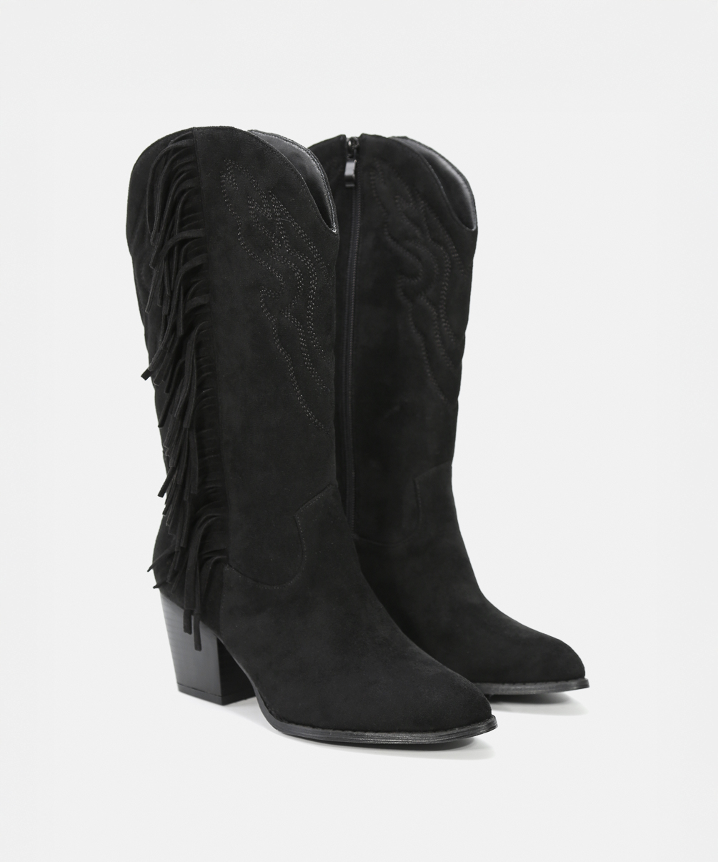 Botas cowboy flecos tac&oacute;n media ca&ntilde;a  image number null